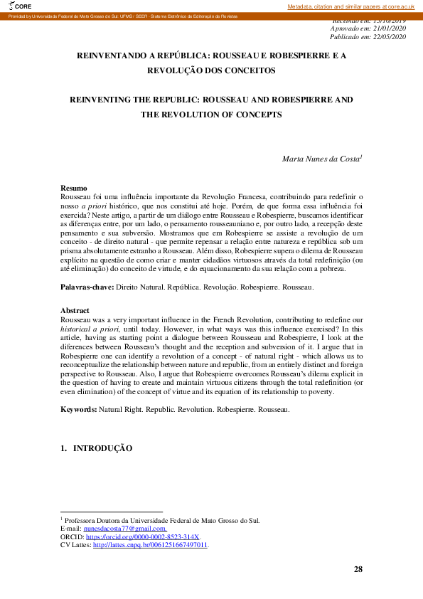 (PDF) Reinventando a República: Rousseau e Robespierre e a Revolução ...