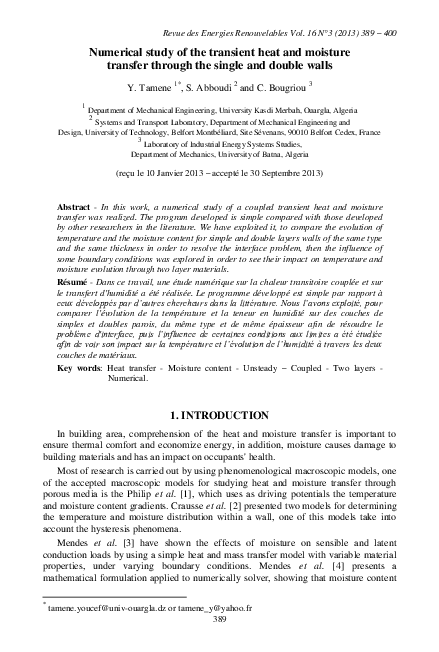(PDF) Numerical study of the transient heat and moisture transfer ...
