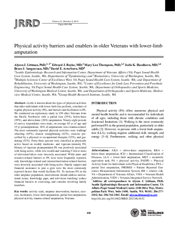 (PDF) Physical activity barriers and enablers in older Veterans with ...