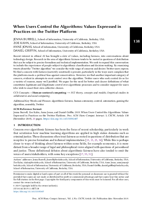 (PDF) When Users Control the Algorithms
