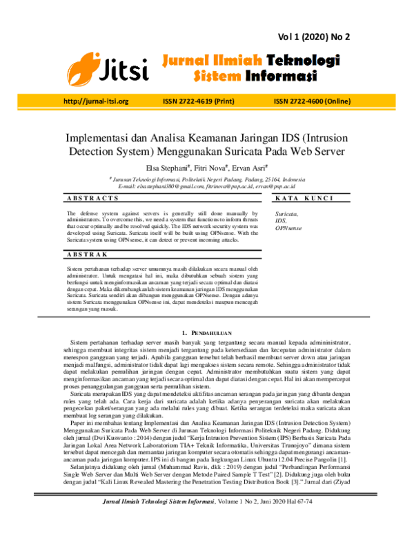Implementasi dan Analisa Keamanan Jaringan IDS (Intrusion Detection System) Menggunakan Suricata Pada Web Server