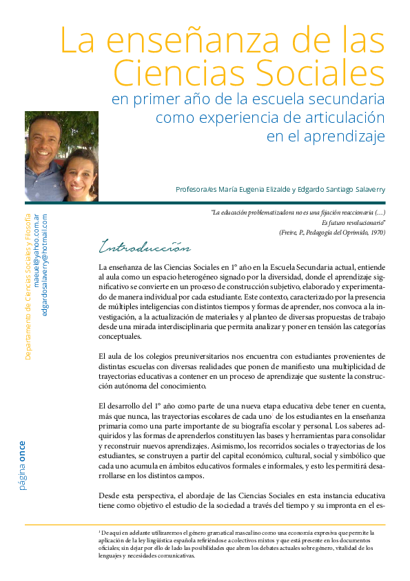 (PDF) La enseñanza de las Ciencias Sociales en primer año de la escuela ...