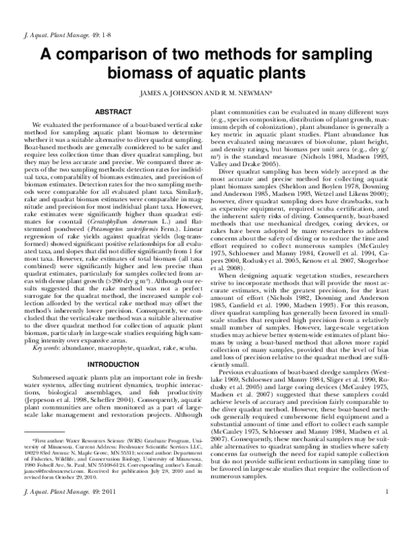 (PDF) A comparison of two methods for sampling biomass of aquatic plants