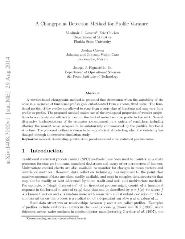 (PDF) A Changepoint Detection Method for Profile Variance