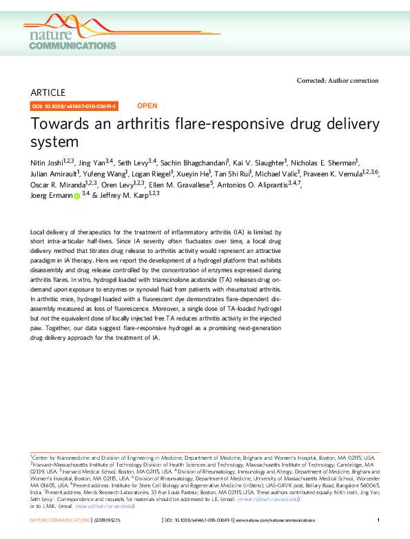 (PDF) Towards an arthritis flare-responsive drug delivery system