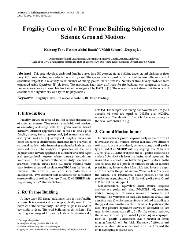 (PDF) Fragility Curves of a RC Frame Building Subjected to Seismic ...