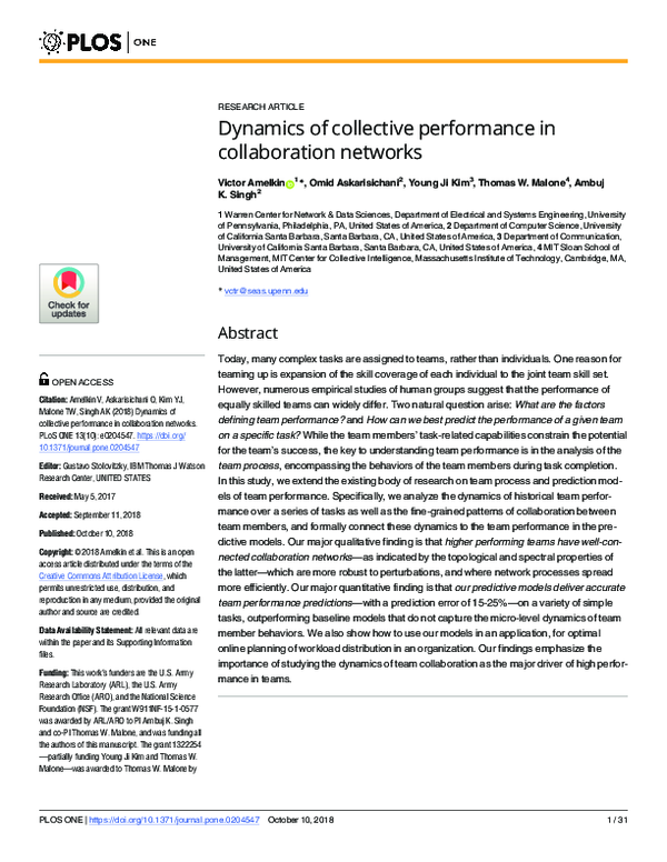 (PDF) Dynamics of collective performance in collaboration networks