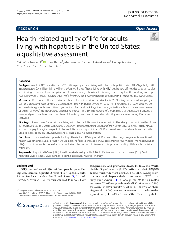 (PDF) Health-related quality of life for adults living with hepatitis B ...