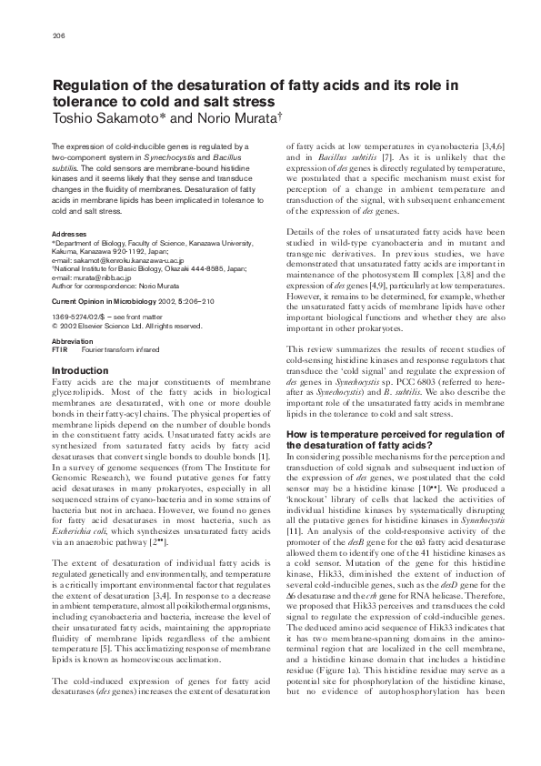 (PDF) Regulation of the desaturation of fatty acids and its role in ...