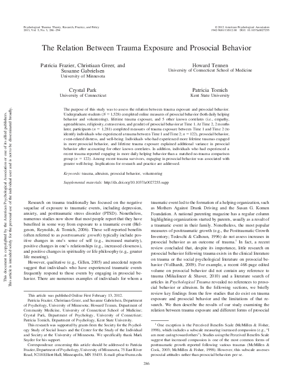 (PDF) The relation between trauma exposure and prosocial behavior