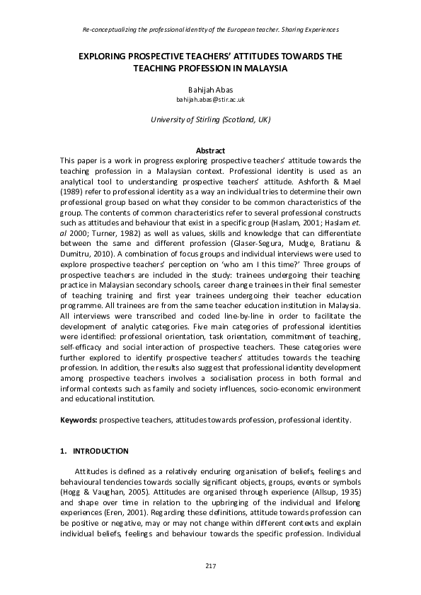 (PDF) Exploring prospective teachers’ attitudes towards the teaching ...