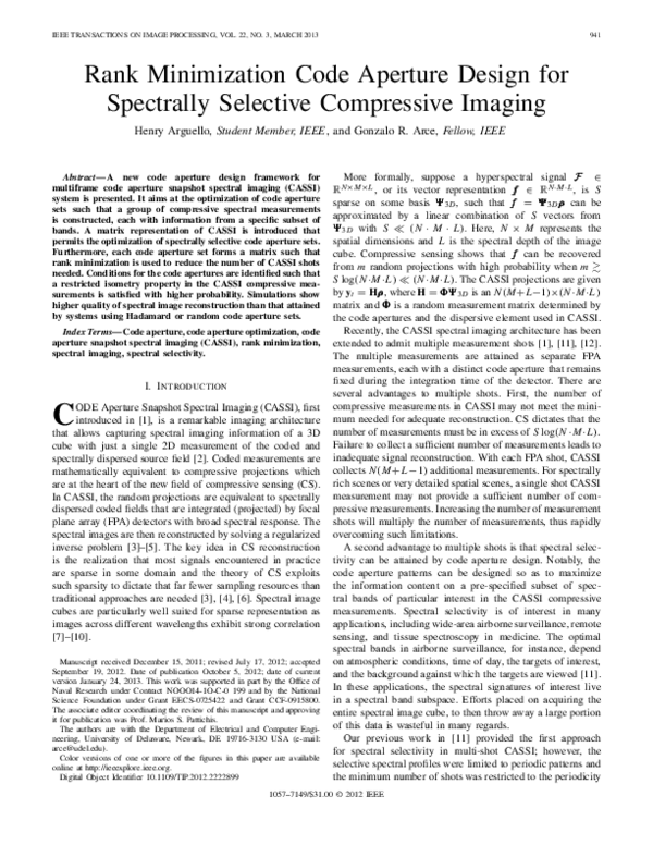 (PDF) Rank Minimization Code Aperture Design for Spectrally Selective ...