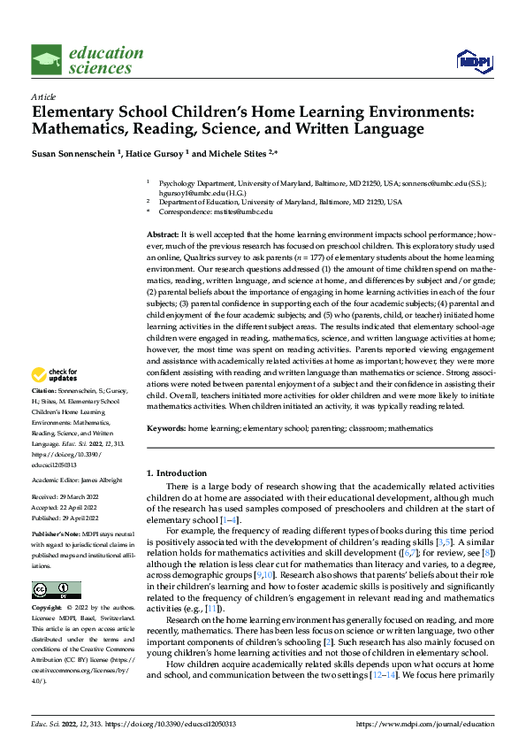 (PDF) Elementary School Children’s Home Learning Environments ...