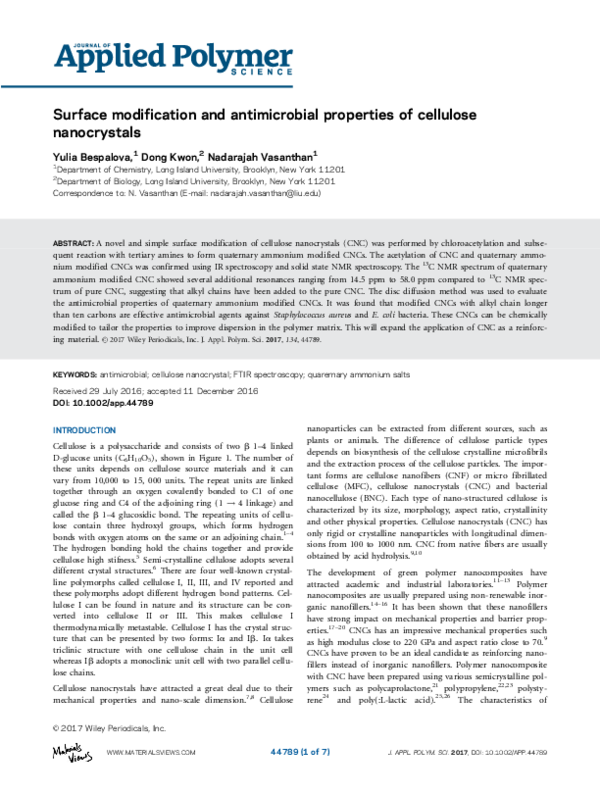 (PDF) Surface modification and antimicrobial properties of cellulose ...