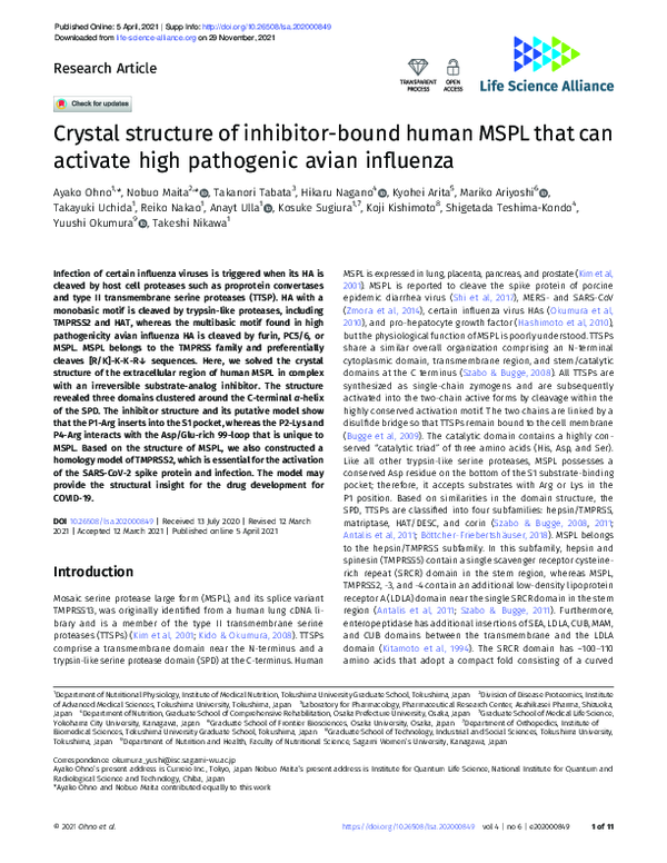 (PDF) Crystal structure of inhibitor-bound human MSPL that can activate ...