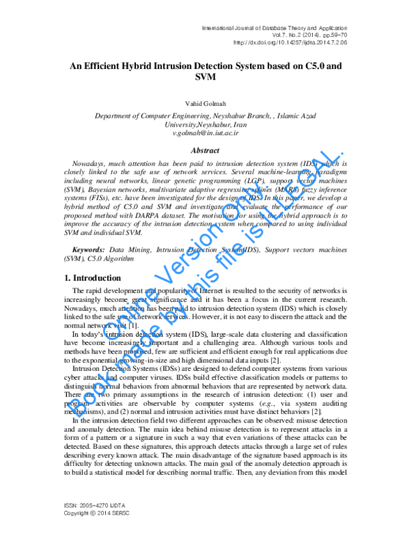 (PDF) An Efficient Hybrid Intrusion Detection System based on C5.0 and SVM