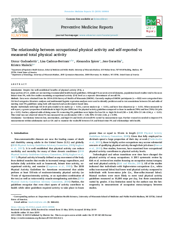 (PDF) The relationship between occupational physical activity and self ...
