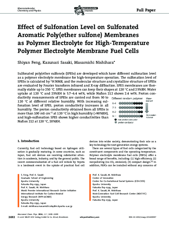 (PDF) Effect of Sulfonation Level on Sulfonated Aromatic Poly(ether ...