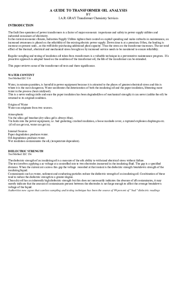 (PDF) A Guide to Transformer Oil Analysis