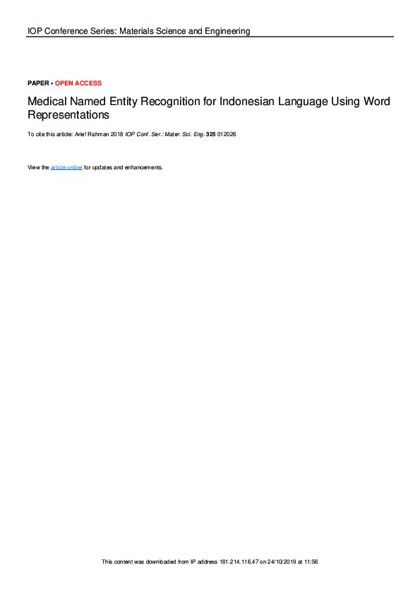 (PDF) Medical Named Entity Recognition for Indonesian Language Using ...