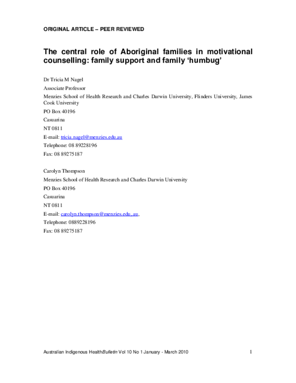 (PDF) The central role of Aboriginal families in motivational ...