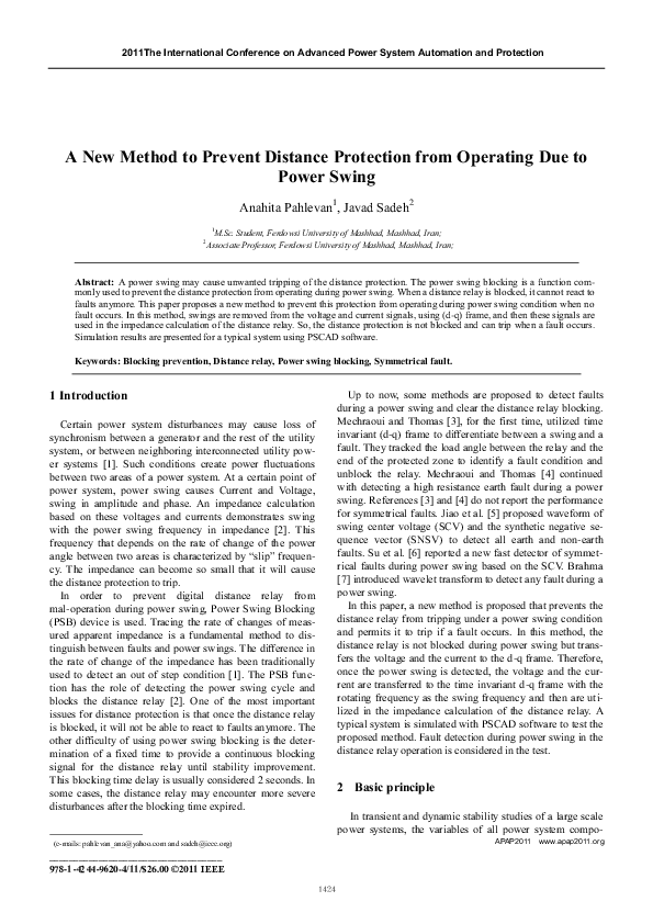 (PDF) A new method to prevent distance protection from operating due to