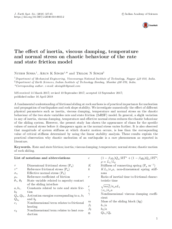 (PDF) The effect of inertia, viscous damping, temperature and normal ...