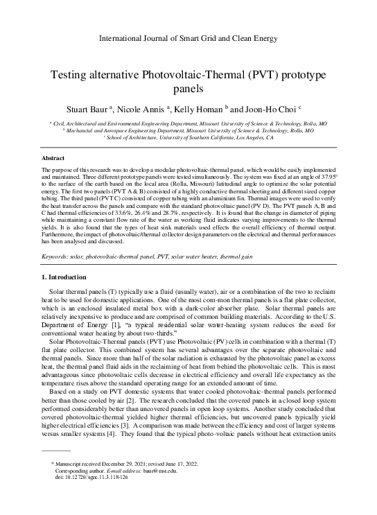(PDF) Testing alternative Photovoltaic-Thermal (PVT) prototype panels
