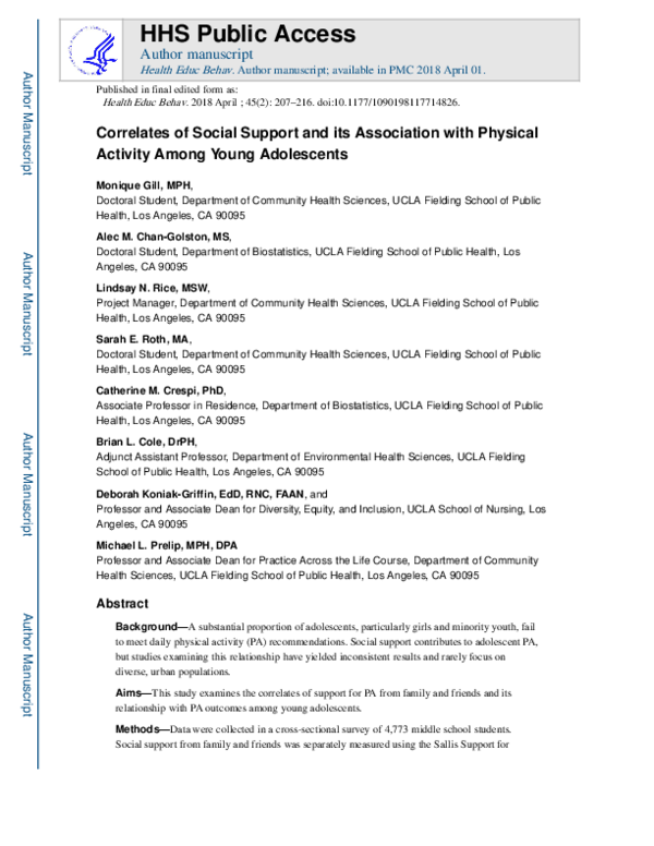 (PDF) Correlates of Social Support and its Association With Physical ...