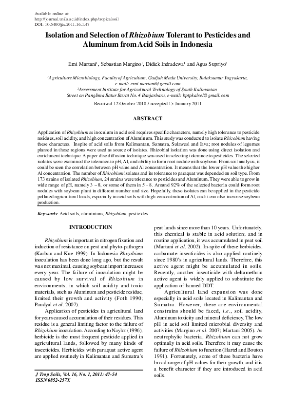 (PDF) Isolation and Selection of Rhizobium Tolerant to Pesticides and ...
