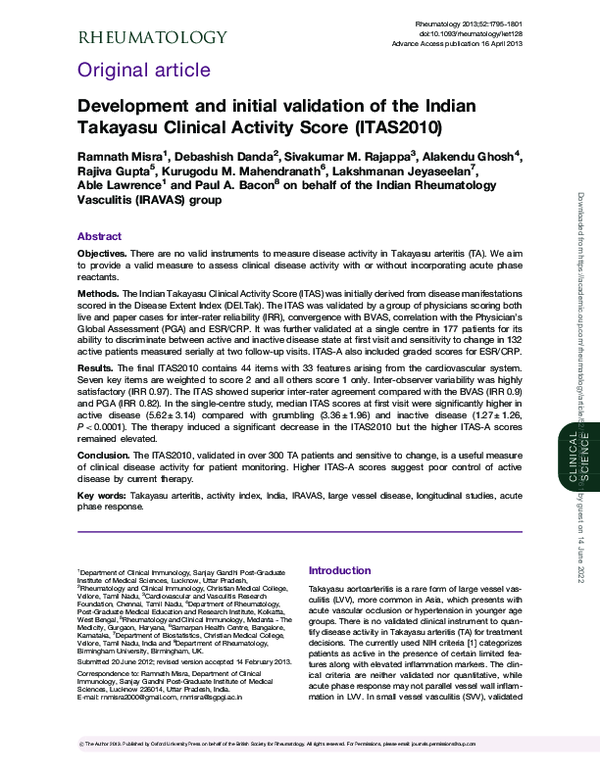 (PDF) Development and initial validation of the Indian Takayasu ...