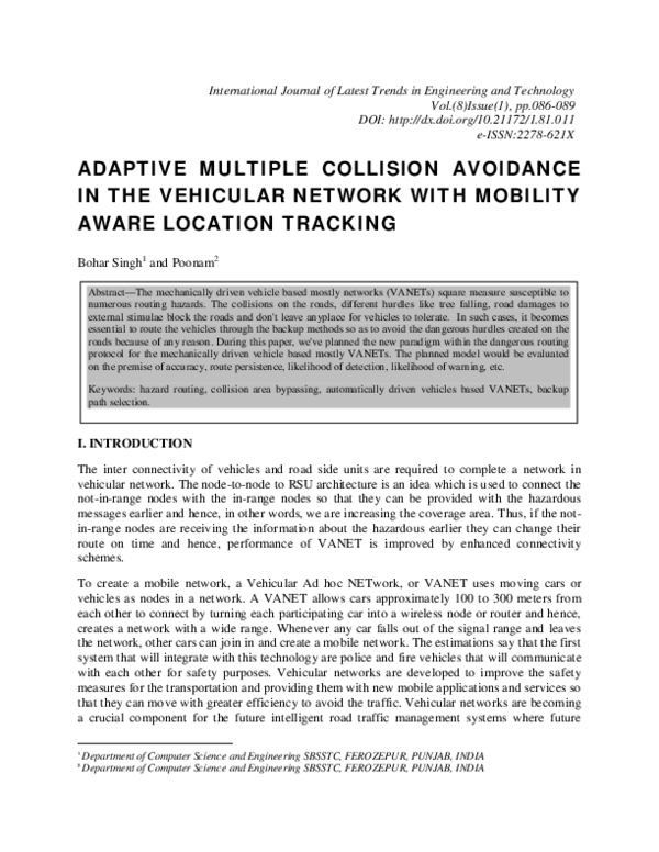 (PDF) Adaptive multiple collision avoidance in the vehicular network ...