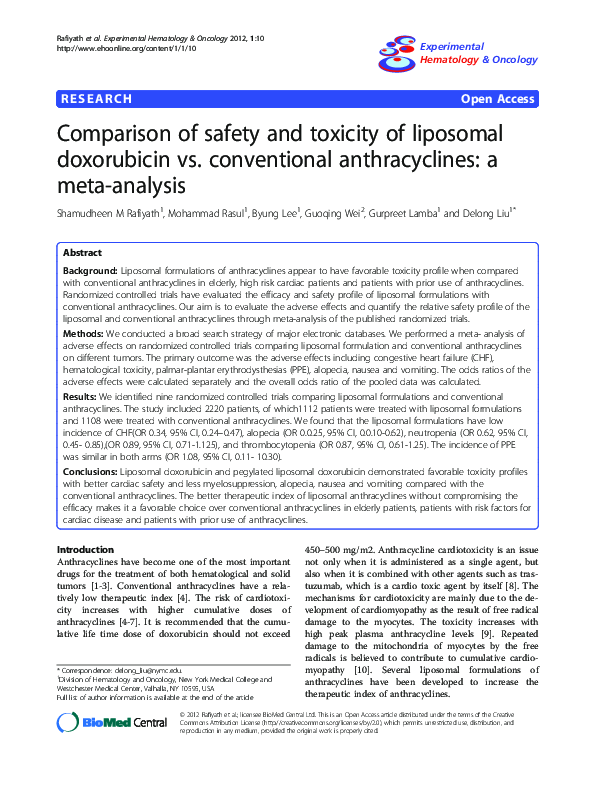 (PDF) Comparison of safety and toxicity of liposomal doxorubicin vs ...