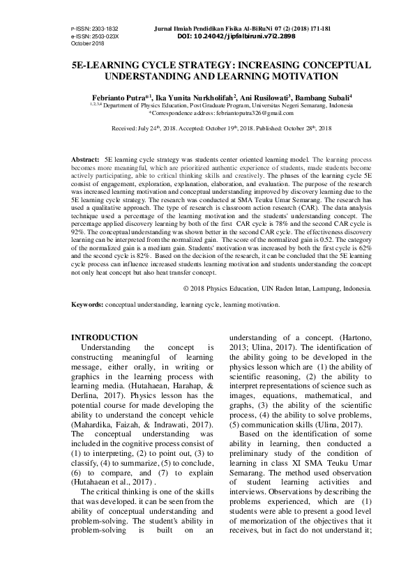 (PDF) 5E-Learning Cycle Strategy: Increasing Conceptual Understanding ...