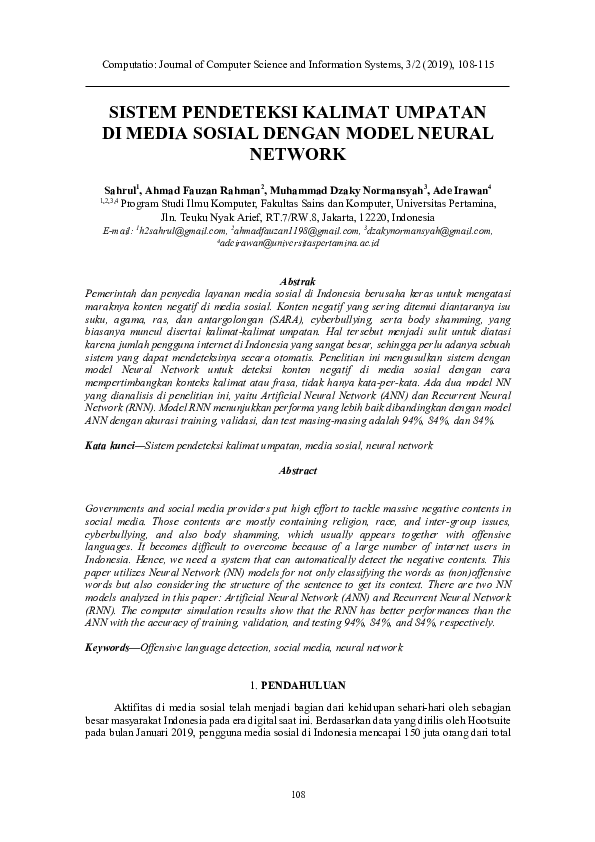 (PDF) Sistem Pendeteksi Kalimat Umpatan DI Media Sosial Dengan Model ...