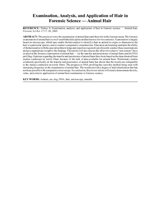 (PDF) Examination, Analysis, and Application of Hair in Forensic ...