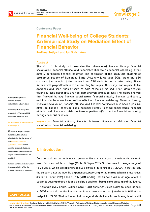 (PDF) Financial Well-being of College Students: An Empirical Study on ...