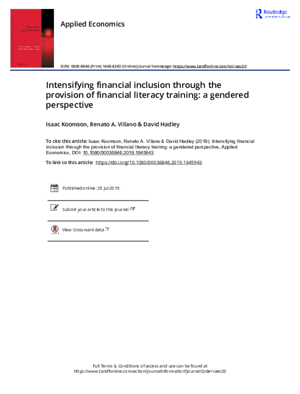 (PDF) Intensifying financial inclusion through the provision of ...