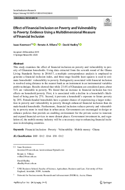 (PDF) Effect of Financial Inclusion on Poverty and Vulnerability to ...