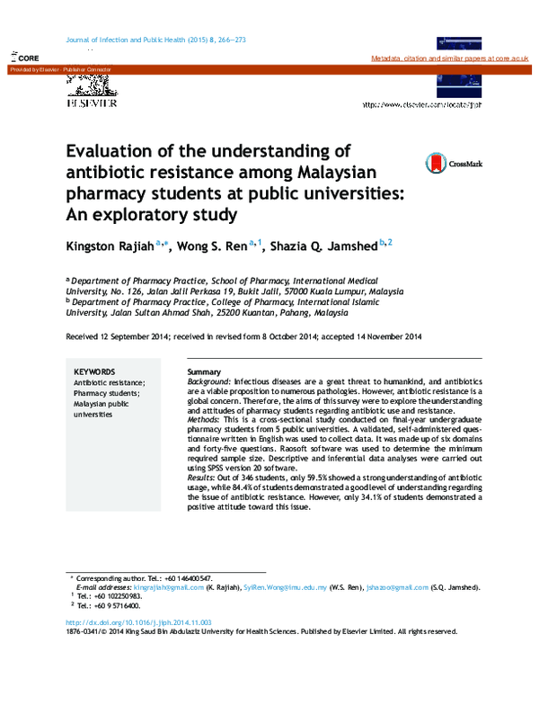 (PDF) Evaluation of the understanding of antibiotic resistance among ...