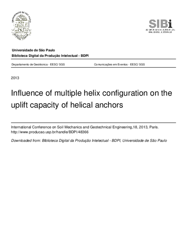 (PDF) Influence of multiple helix configuration on the uplift capacity ...