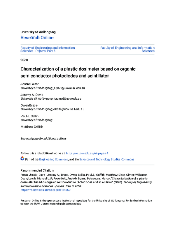 (PDF) Characterization of a plastic dosimeter based on organic ...