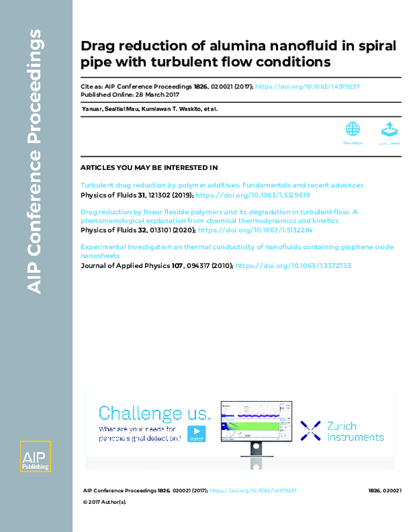 (PDF) Drag reduction of alumina nanofluid in spiral pipe with turbulent ...