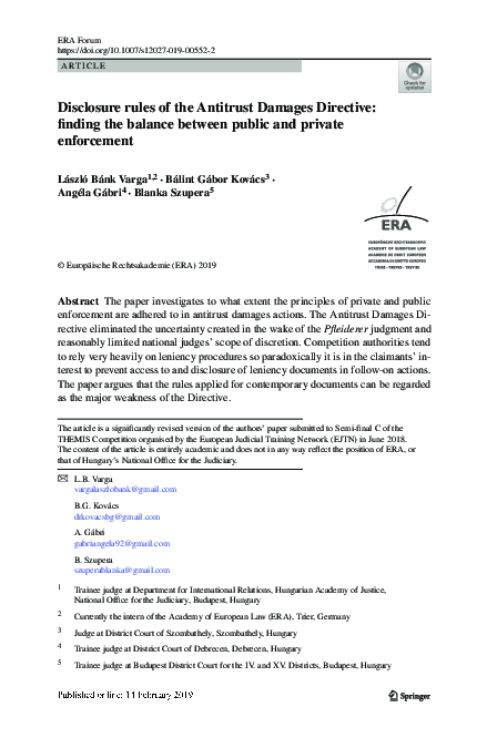 (PDF) Disclosure rules of the Antitrust Damages Directive: finding the ...