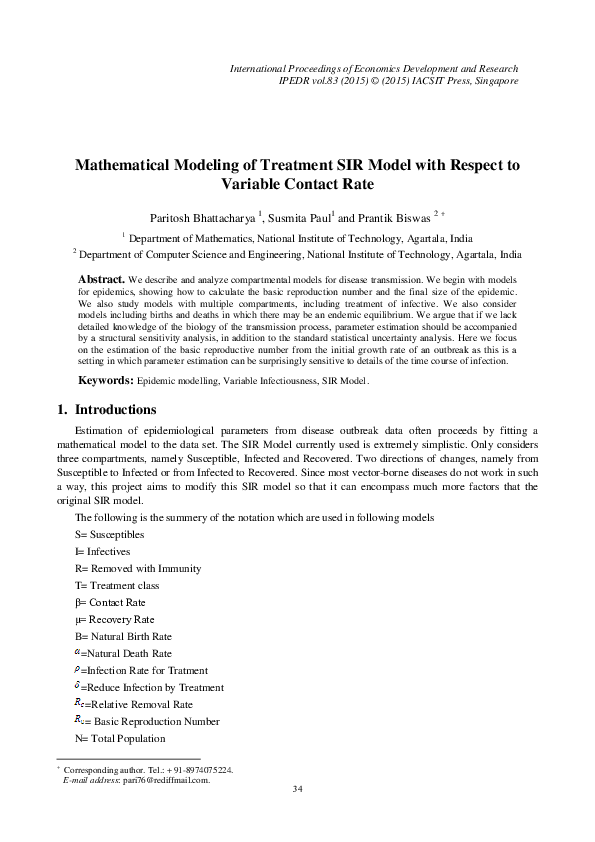 (PDF) Mathematical Modeling of Treatment SIR Model with Respect to ...
