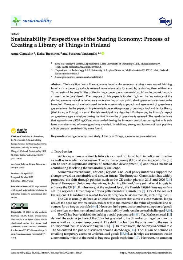 (PDF) Sustainability Perspectives of the Sharing Economy: Process of ...