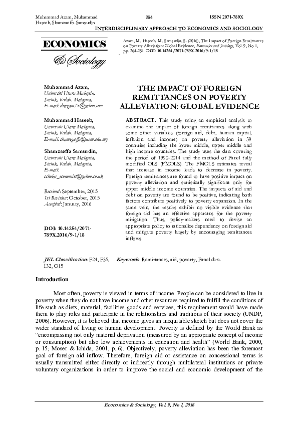 (PDF) The Impact of Foreign Remittances on Poverty Alleviation: Global ...