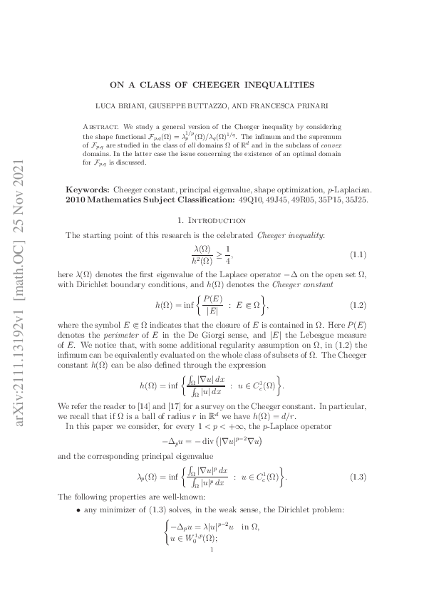 (PDF) On a class of Cheeger inequalities