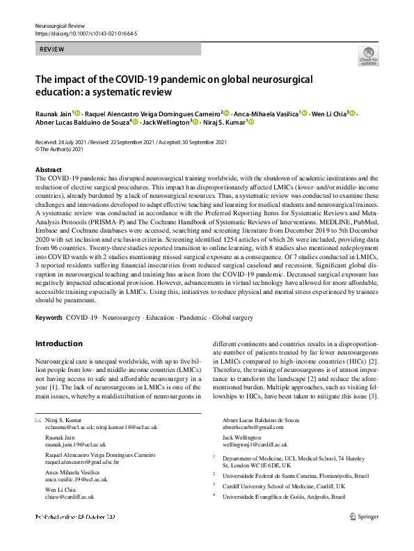 The impact of the COVID-19 pandemic on global neurosurgical education ...
