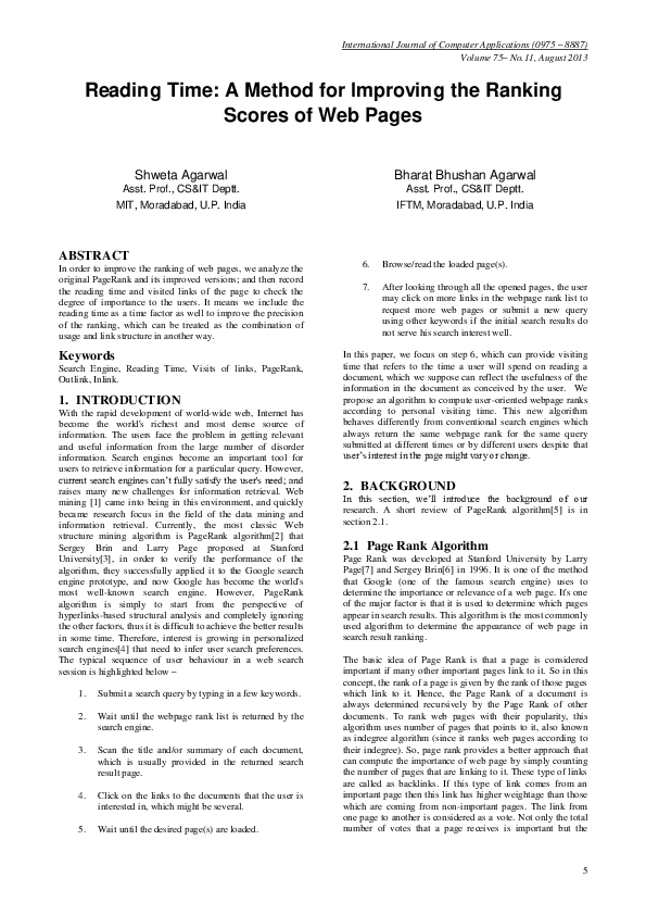 (PDF) Reading Time: A Method for Improving the Ranking Scores of Web Pages
